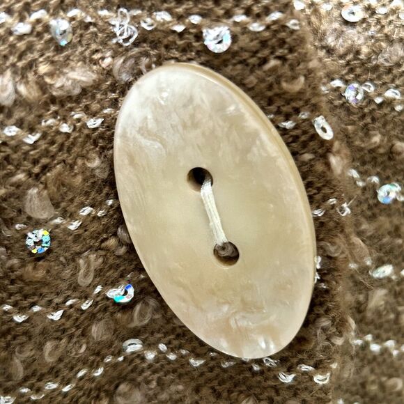 Toffee Apple Cardigan Women’s Large Brown Boho Knit Preppy Stripe Sequin Sweater - Picture 10 of 13